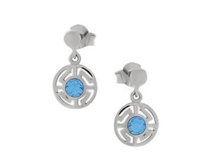 Малки висящи сребърни обеци с опал и меандър, тип винт  |  Бижута