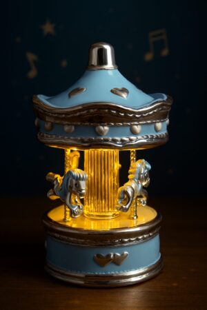 Музикална сребърна въртележка с кончета за момче със светлина  |  Детски сувенири