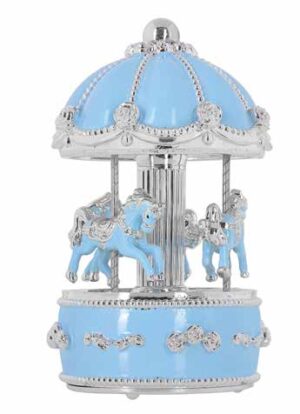 Музикална сребърна въртележка с кончета за момче | HappyMarket.bg Музикална сребърна въртележка с кончета за момче | Детски сувенири