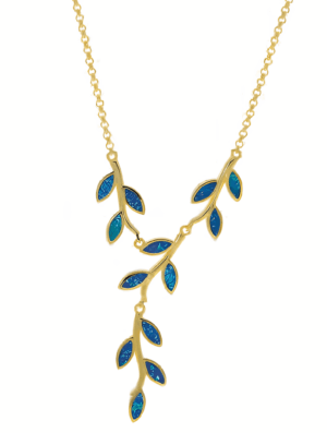 Нежна маслинова клонка позлатено колие с опал  |  Бижута