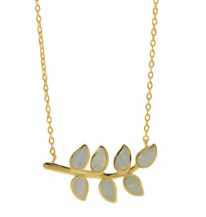 Нежно позлатено колие с маслинова клонка с листа от опал  |  Бижута