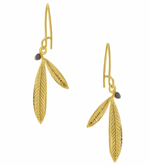 Обеци с кука Две маслинови листа от позлатено сребро - Image 1