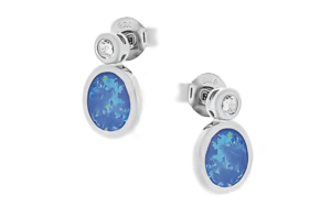 Овални малки сребърни обеци с опал и винт - Image 1