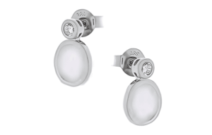 Овални малки сребърни обеци с опал и винт  |  Бижута