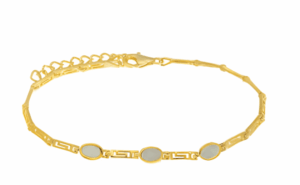 Позлатена сребърна гривна с три камъка от опал и меандър - Image 1