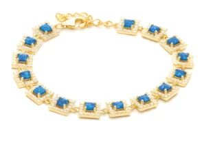 Позлатен саребърна гривна с квадратни опалови камъни  |  Бижута