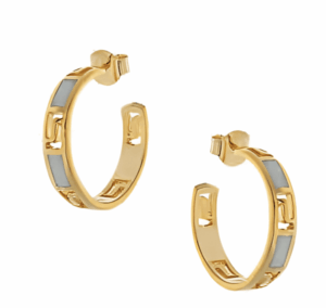 Позлатени обеци тип халка с опал и малки меандри, тип винт  |  Бижута