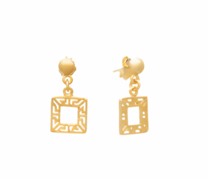 Позлатени висящи обеци квадрат с Меандър - Image 1