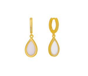 Позлатени висящи обеци "Капка" с опал, скрито английско закопчаване - Image 1