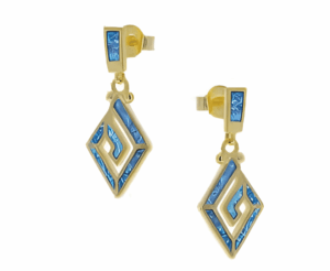 Позлатени висящи обеци с опал и менадър, тип винт  |  Бижута