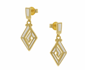 Позлатени висящи обеци с опал и менадър, тип винт  |  Бижута