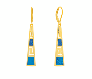 Позлатени висящи обеци с опал и меандър, тип кука  |  Бижута