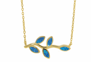 Позлатено колие с малка маслинова клонка и опалови камъни  |  Бижута