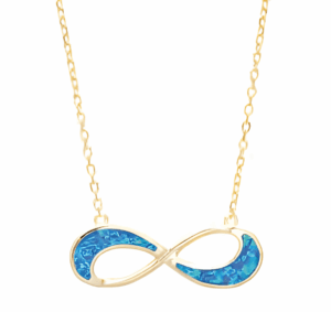 Позлатено колие с нежна висулка безкрайност с опал  |  Бижута