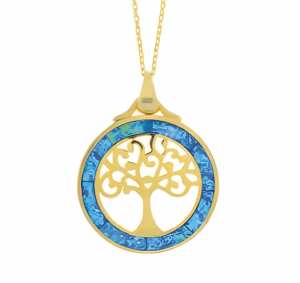 Позлатено колие с нежна висулка дървото на живота с опал - Image 1