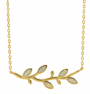 Позлатено колие с висулка „Маслинова клонка“с листа от опал  |  Бижута