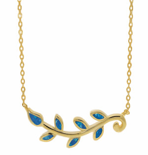 Позлатено колие с висулка маслинова клонка и опал  |  Бижута