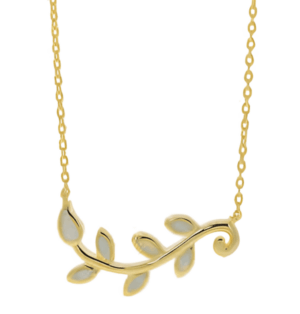 Позлатено колие с висулка маслинова клонка и опал  |  Бижута