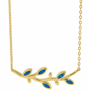 Позлатено колие с висулка маслиново клонче с опалови листа 1 Позлатено колие с висулка маслиново клонче с опалови листа - Image 1