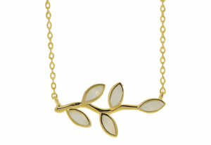 Позлатено сребърно колие с малка маслинова клонка и опал  |  Бижута