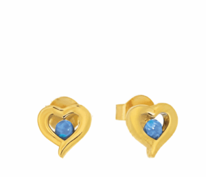 Сърце малки позлатени обеци с опал и винт  |  Бижута
