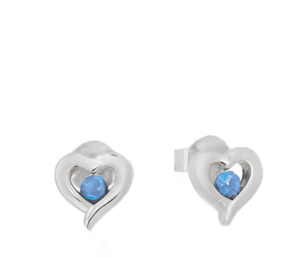 Сърце малки сребърни обеци с опал и винт  |  Бижута