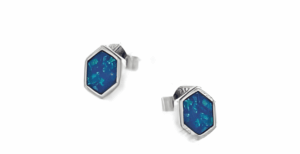 Шестоъгълник сребърни обеци с опал и винт | HappyMarket.bg Шестоъгълник сребърни обеци с опал и винт | Бижута