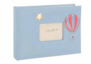 Син детски албум за снимки със сребърна рамка и декорация  |  Детски албуми за снимки