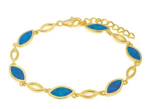 Сребърна гривна със златно покритие и опалови камъни  |  Бижута