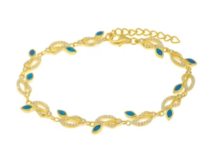 Сребърна гривна „Нежни листа“ със златно покритие  |  Бижута