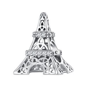 Сребърен талисман "Айфеловата кула с камъчета"