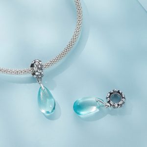 Сребърна висулка "Капка с елементи на цветя" - Image 3