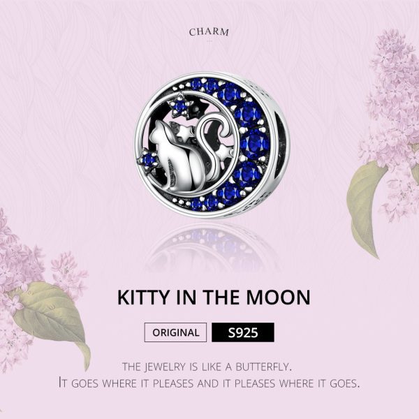 Сребърна висулка „Котка със звезди и син камък“ | HappyMarket.bg Сребърна висулка „Котка със звезди и син камък“ | Бижута тип Пандора