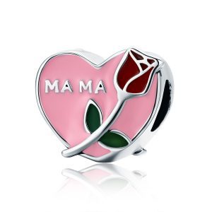 Сребърна висулка "Мама със сърце и Роза"