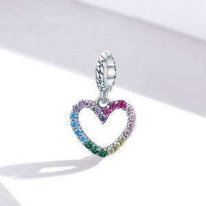 Сребърна висулка "Многоцветно сърце с камъни"