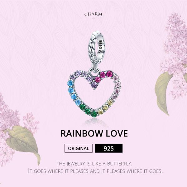 Сребърна висулка „Многоцветно сърце с камъни“ | HappyMarket.bg Сребърна висулка „Многоцветно сърце с камъни“ | Бижута тип Пандора