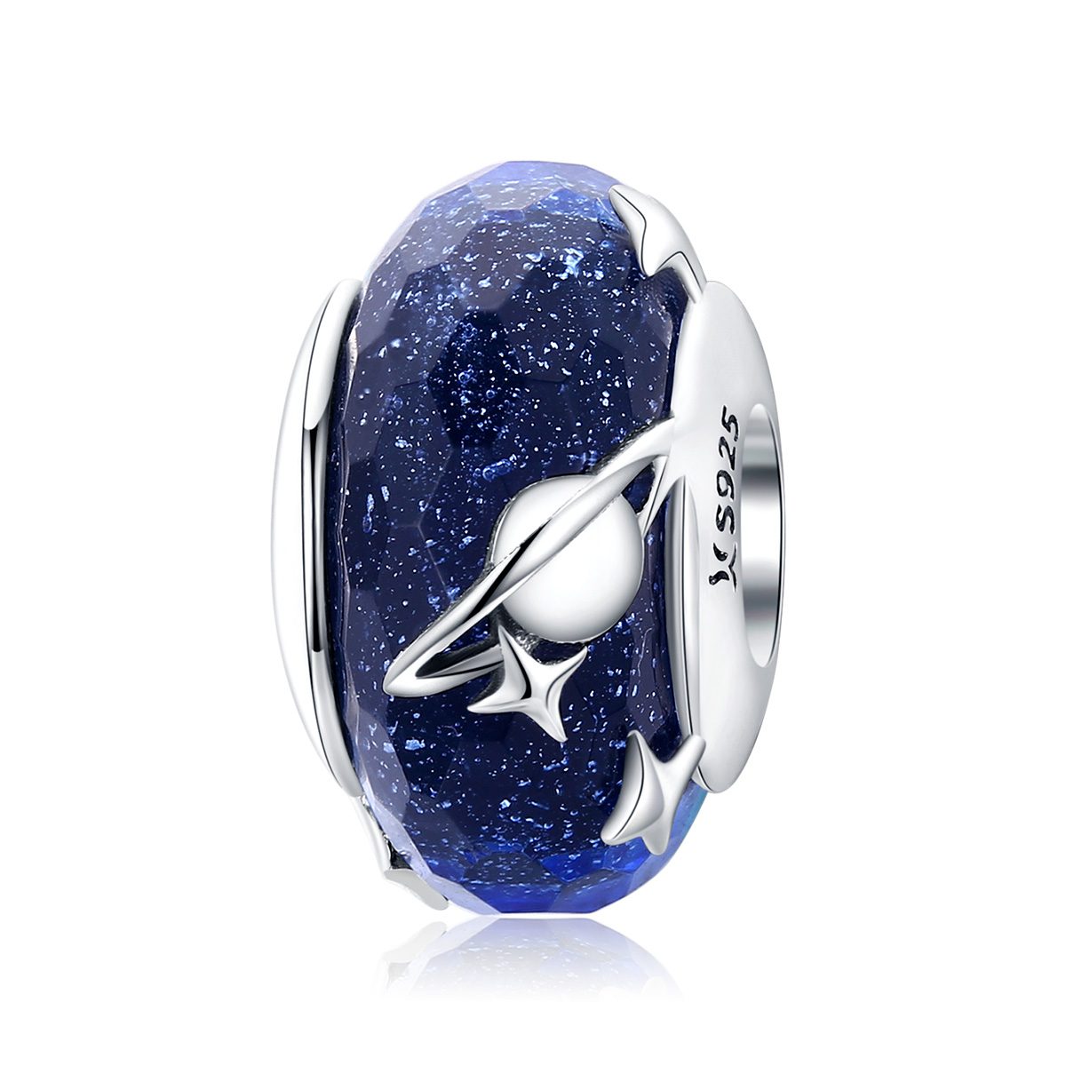 Сребърен талисман "Планета със звезди и син камък"