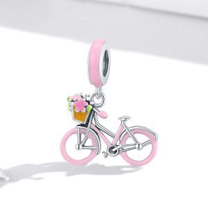 Сребърна висулка "Розово колело"