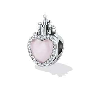 Сребърна висулка "Розово сърце със замък"