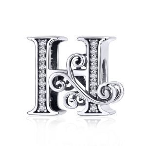 Сребърна висулка с монограм "Буква "H" с орнаменти"