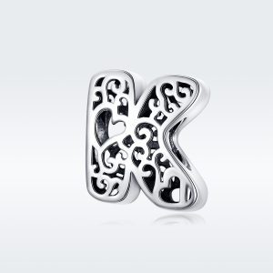 Сребърна висулка с монограм "Буква "K" със сърца" - Image 1