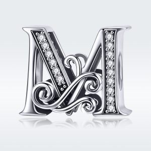 Сребърна висулка с монограм "Буква "M" с орнаменти"