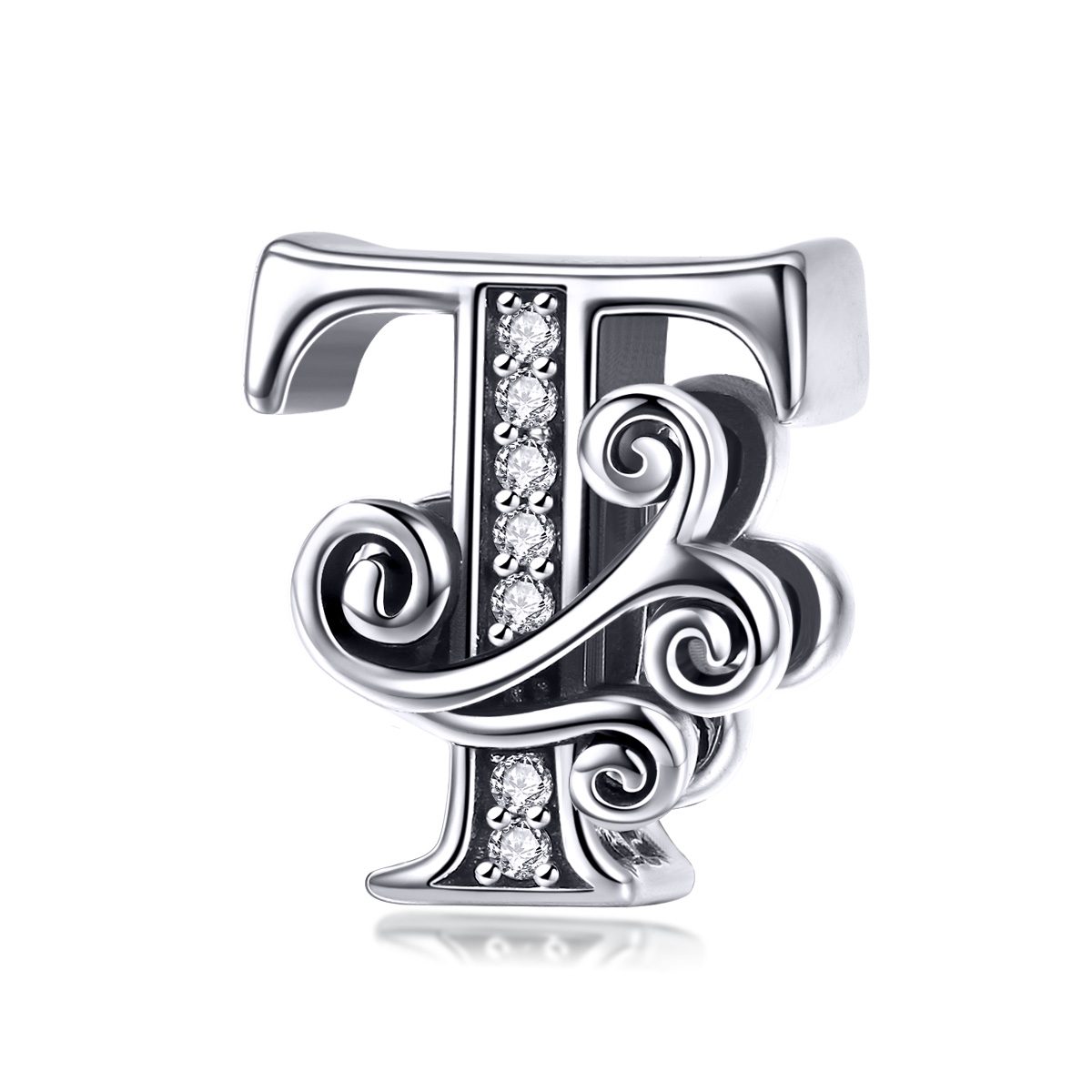 Сребърна висулка с монограм "Буква "T" с орнаменти"