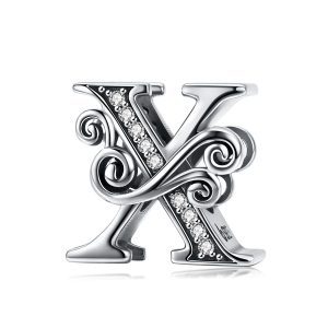 Сребърна висулка с монограм "Буква "X" с орнаменти"