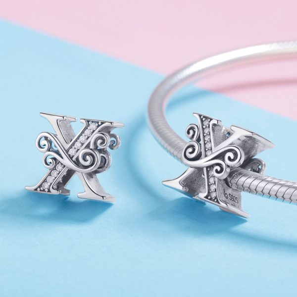 Сребърна висулка с монограм „Буква „X“ с орнаменти“ | HappyMarket.bg Сребърна висулка с монограм „Буква „X“ с орнаменти“ | Бижута тип Пандора