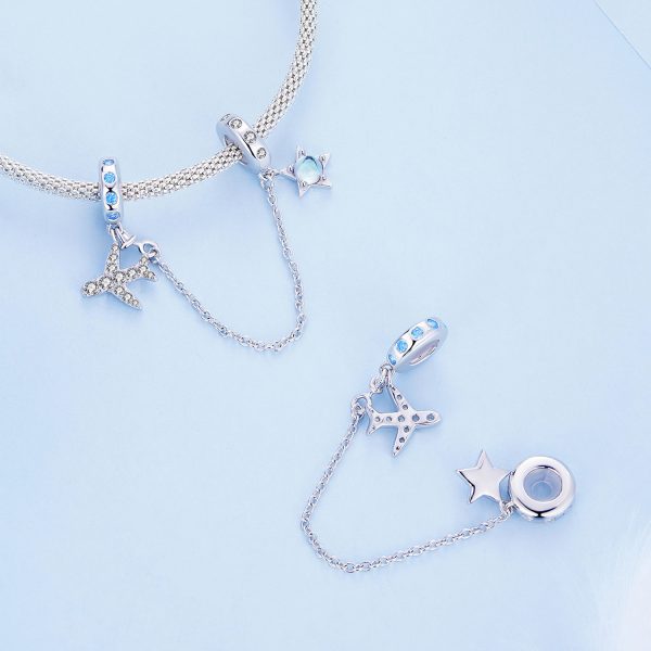 Сребърен талисман „Самолет със звезда и верижка“ | HappyMarket.bg Сребърен талисман „Самолет със звезда и верижка“ | Бижута тип Пандора