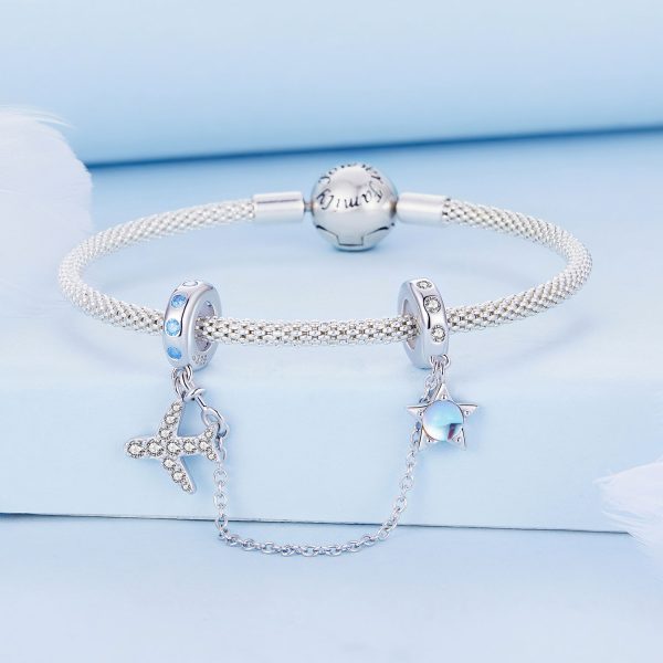 Сребърен талисман „Самолет със звезда и верижка“ | HappyMarket.bg Сребърен талисман „Самолет със звезда и верижка“ | Бижута тип Пандора