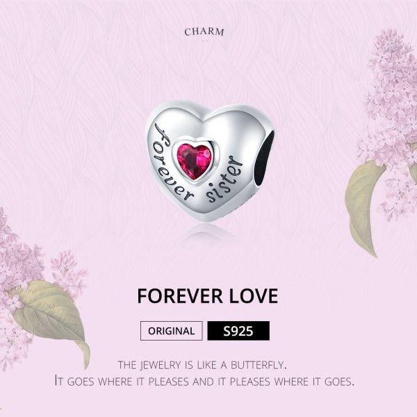 Сребърна висулка „Сестри завинаги с червен камък“ | HappyMarket.bg Сребърна висулка „Сестри завинаги с червен камък“ | Бижута тип Пандора