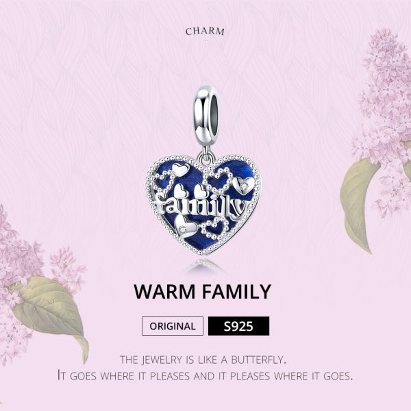 Сребърна висулка синьo сърце „Семейство“ | HappyMarket.bg Сребърна висулка синьo сърце „Семейство“ | Бижута тип Пандора