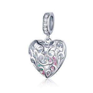 Сребърна висулка "Сребърен талисман сърце с камъни във вътрешната част"